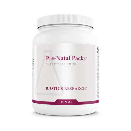 Biotics Research Pre-Natal Packs front label highlighting full-spectrum prenatal nutrition