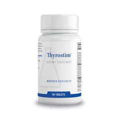 Biotics Research Thyrostim bottle closeup showing endocrine support for daily balance