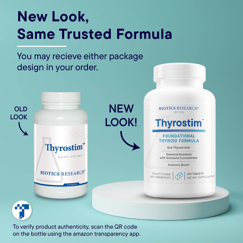 Biotics Research Thyrostim label detail emphasizes premium glandular ingredients.