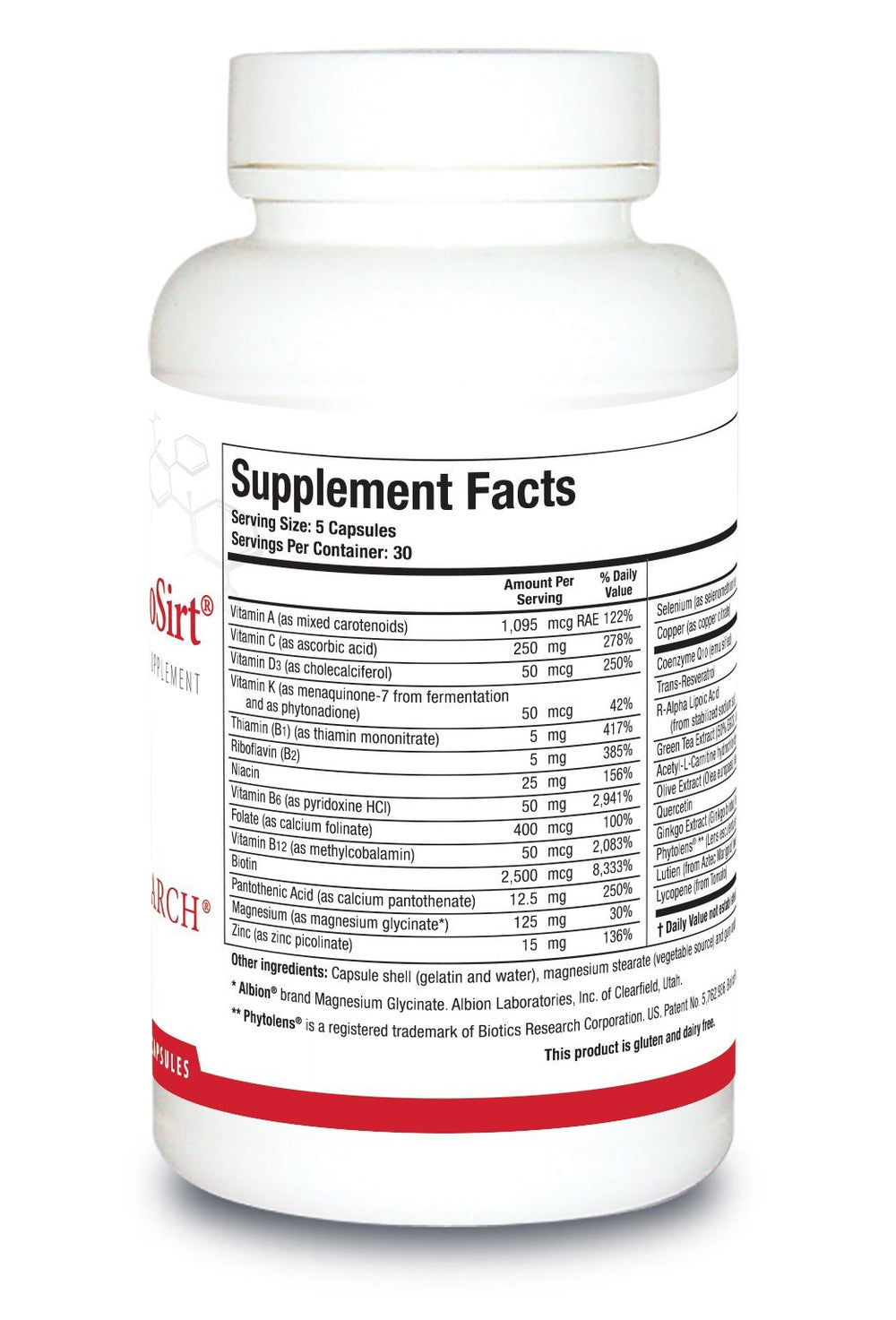 Biotics Research VasculoSirt ingredient list highlights CoQ10 and resveratrol