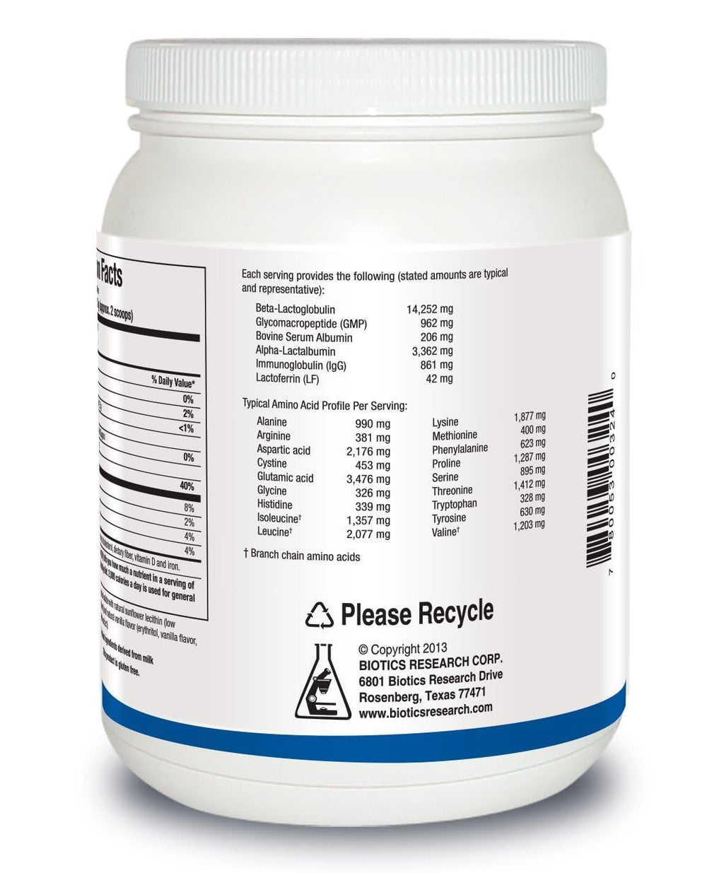 Biotics Research Whey Protein Isolate Vanilla label-closeup highlights purity and quality