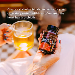BiotiQuest Heart Center label close-up showing CoQ10 and nitric oxide benefits