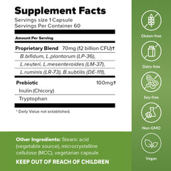 Close-up of capsules highlighting gluten-free, non-GMO formulation for everyday wellness