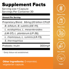 BiotiQuest probiotic capsules closeup highlighting eight strain formula for gut resilience