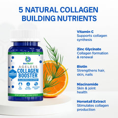 BioTrust Ageless Collagen Booster packaging beside a glass of water for daily use.