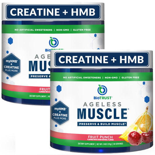 BioTrust Ageless Muscle bottle close-up highlighting third-party testing for purity