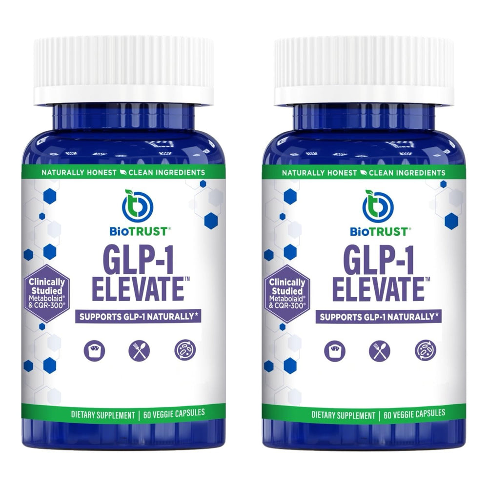 BioTrust GLP1 Elevate bottle front signals easy daily cravings support.