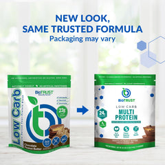 BioTrust Low Carb Protein Powder shaker demonstrating easy mixing and smooth texture