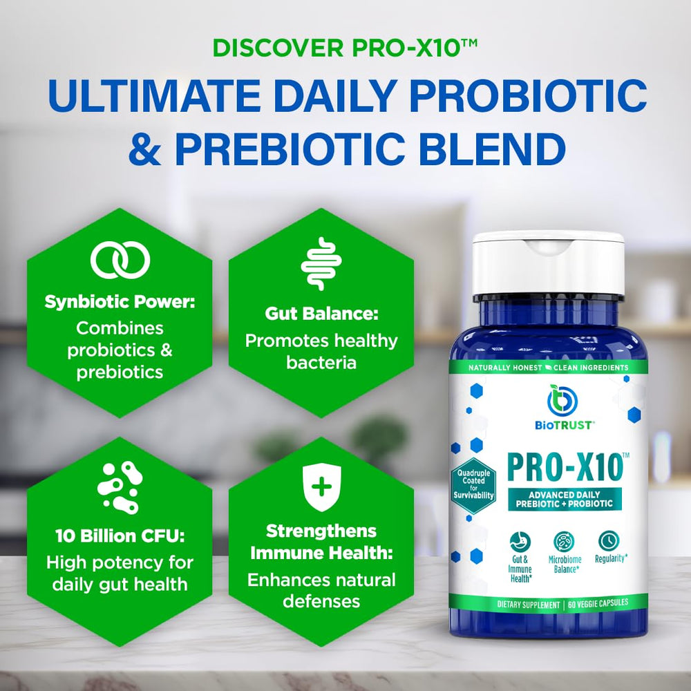 BioTrust Pro-X10 2.0 capsules close-up for easy daily probiotic support.