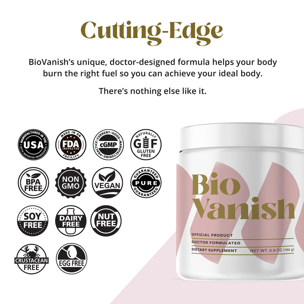 BioVanish Keto Activate Cocoa Drink packaging beside spoon and glass for easy prep.