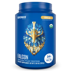 Birdman Falcon vegan protein vanilla powder boosts post-workout shakes with clean pea protein.