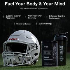 Birdman micronized creatine supports plant-based fitness routines.