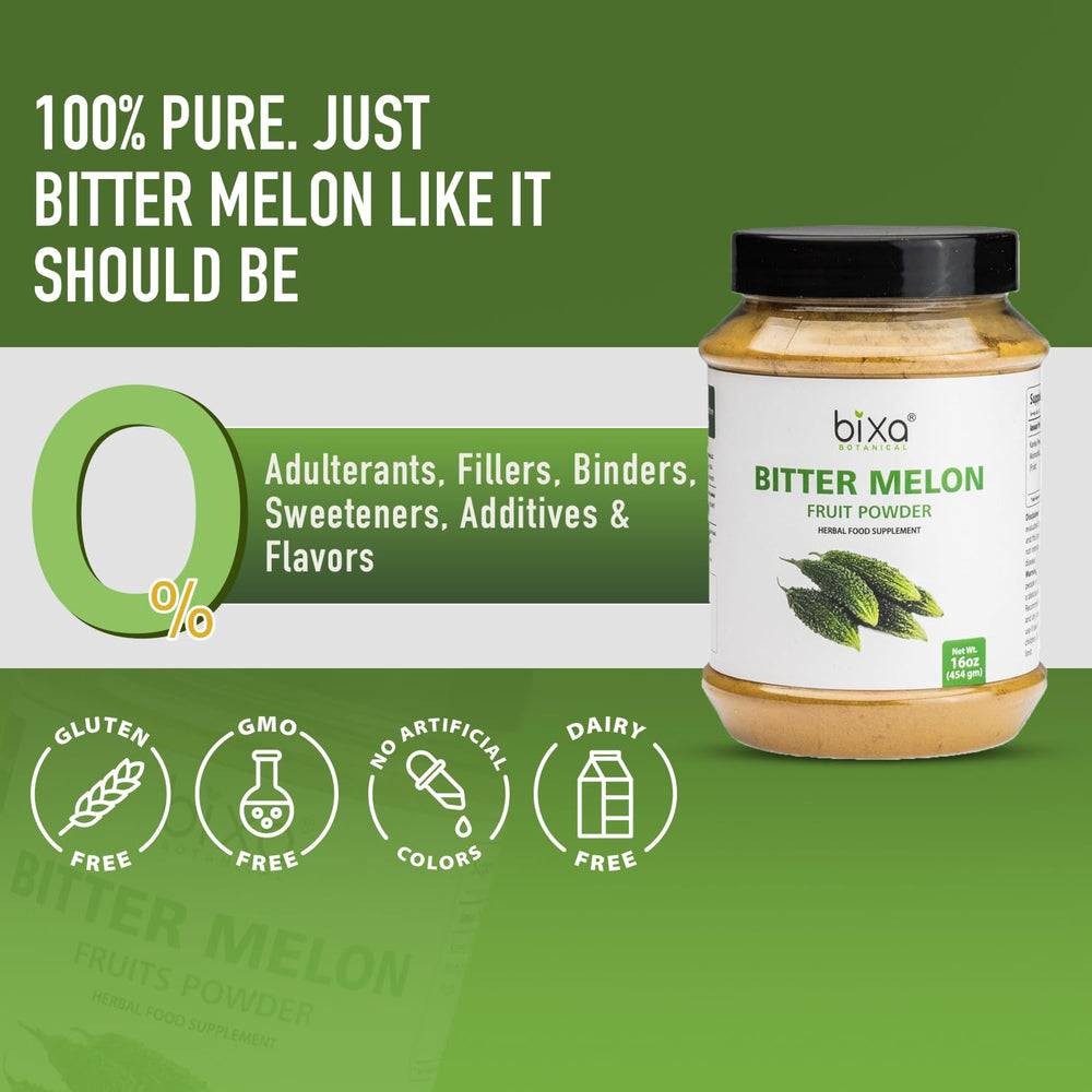 Bixa Botanical Bitter Melon Powder jar stacked for pantry ready use.