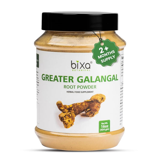Bixa Botanical Greater Galangal Powder packaging shows premium quality for pantry storage