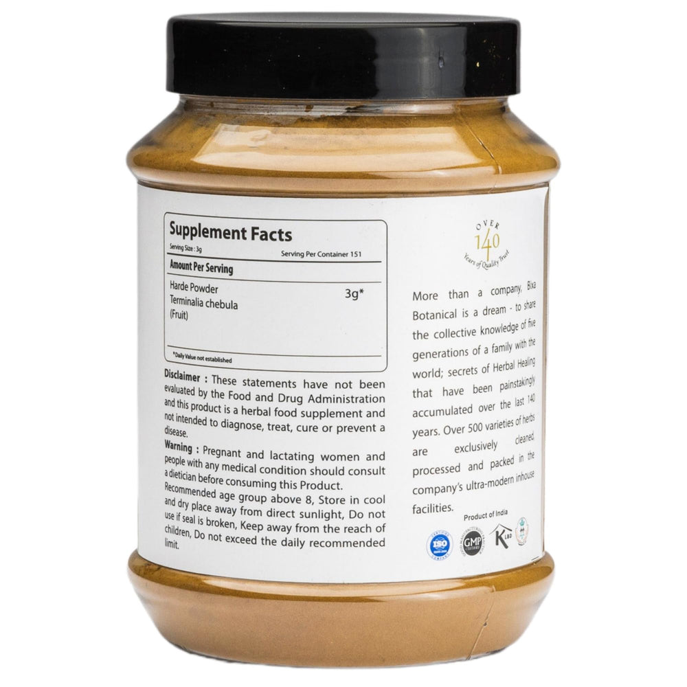 bixa BOTANICAL Haritaki powder scoop highlights convenient measurement for smoothies and teas.