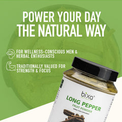 Bixa Botanical Long Pepper Powder packaging closeup, premium quality