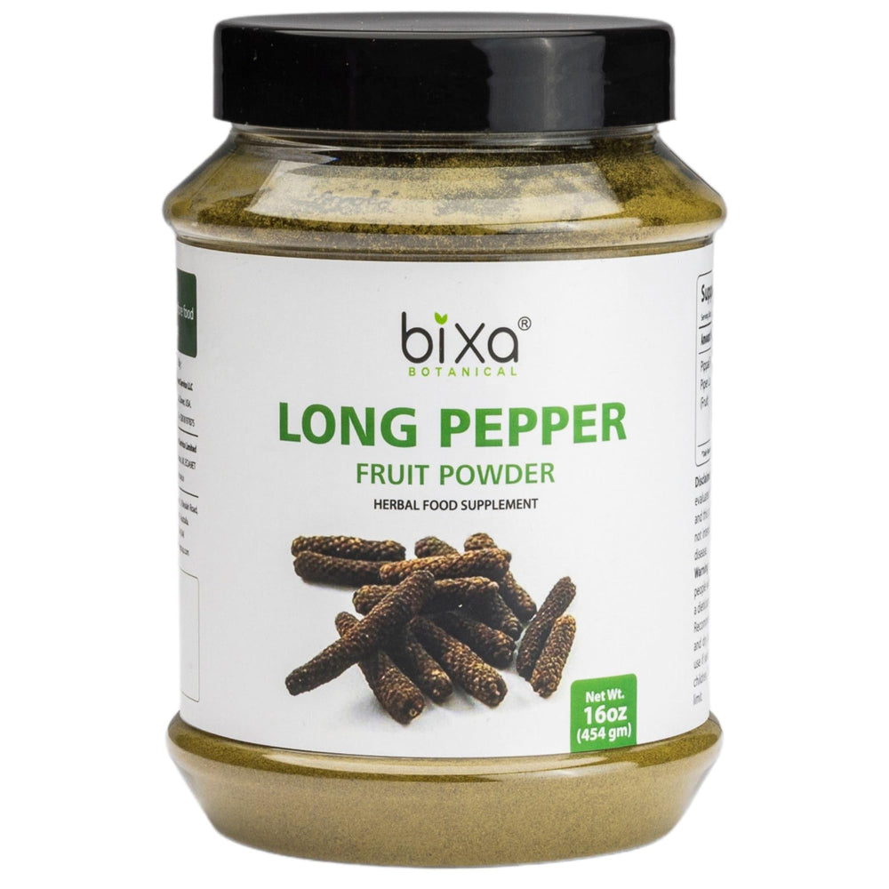 Bixa Botanical Long Pepper Powder in a jar, intense aroma for curries and meats