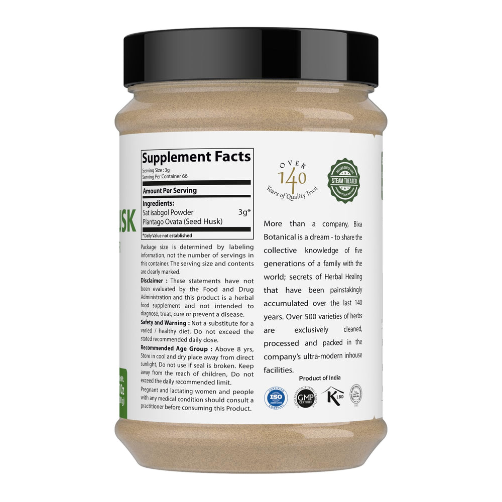 bixa BOTANICAL psyllium husk powder bag on kitchen counter