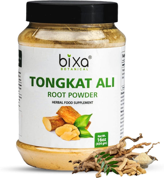 bixa botanical Tongkat Ali powder bottle for daily energy support