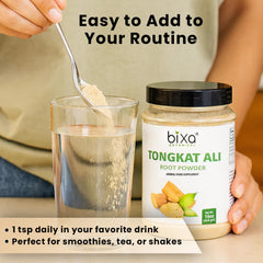 bixa botanical Tongkat Ali powder in water ready to mix