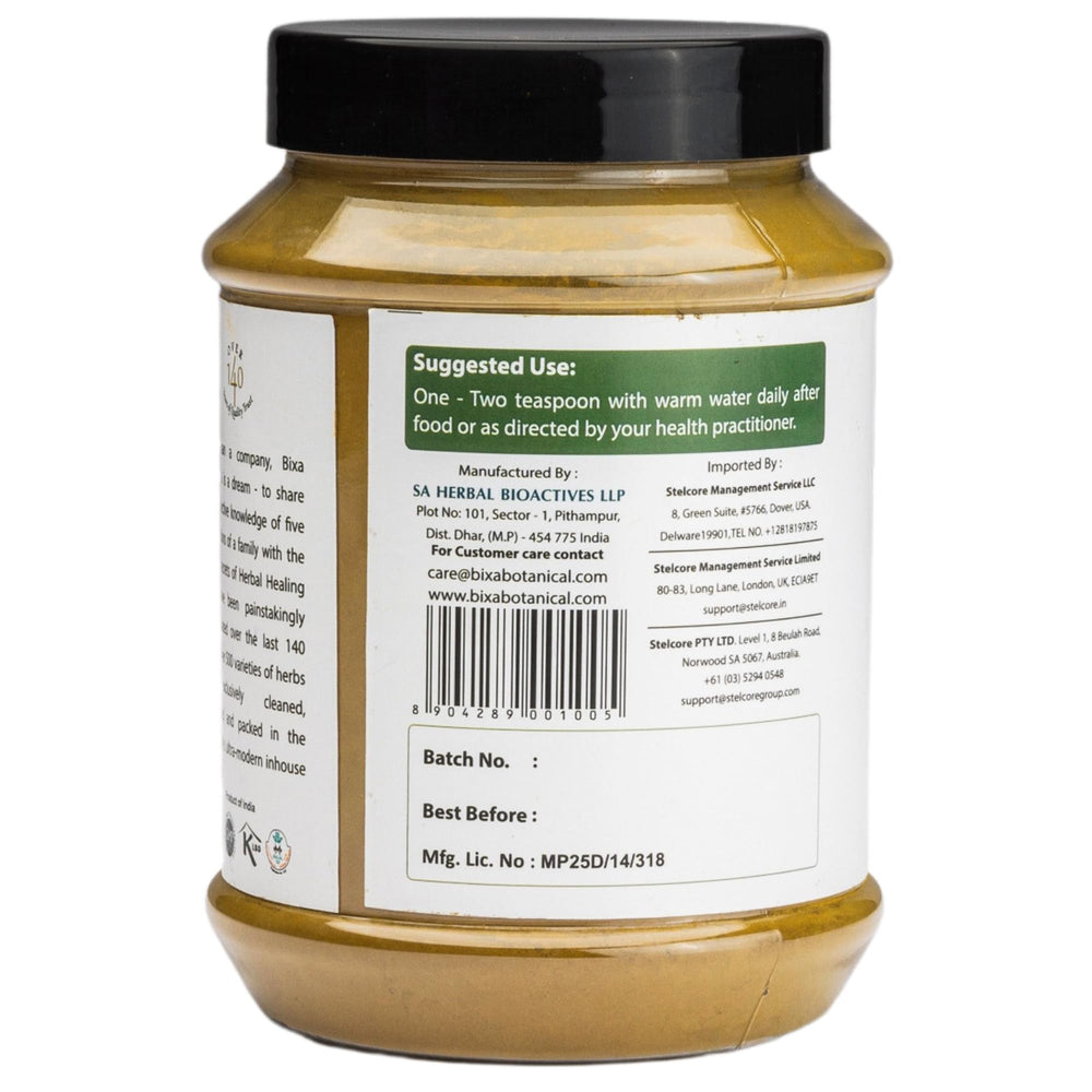 bixa BOTANICAL Yellow Dock Root Powder science label emphasizes quality and non-GMO vegan attributes.