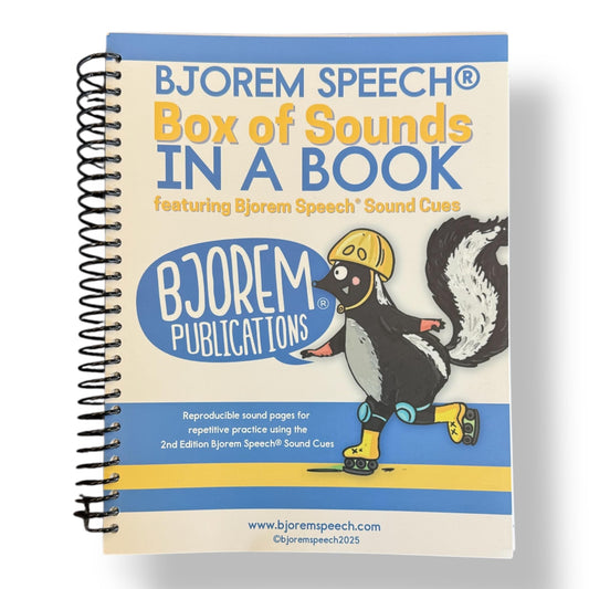 Bjorem Speech Box of Sounds in a Book cover with vibrant cue visuals for quick session reference