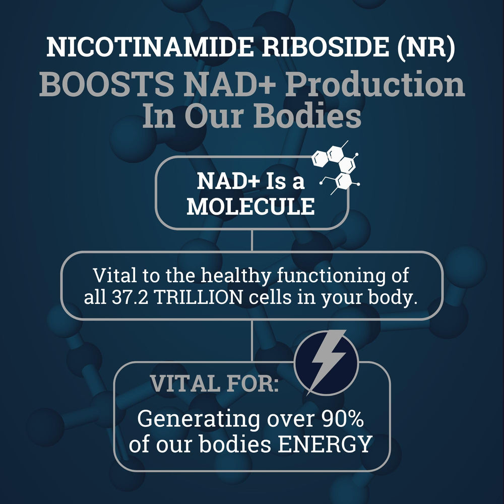 Graphic of Black Forest NAD ingredients emphasizing NR, Quercetin, and Resveratrol.