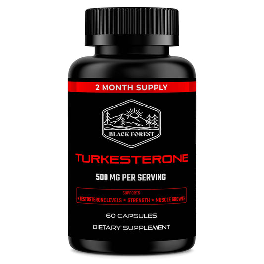 Black Forest Turkesterone 500mg capsule close-up for muscle support.