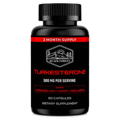 Black Forest Turkesterone 500mg capsule close-up for muscle support.