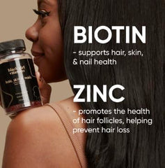 Black Girl Vitamins biotin 6000 mcg label close-up emphasizing potential hair and nail health