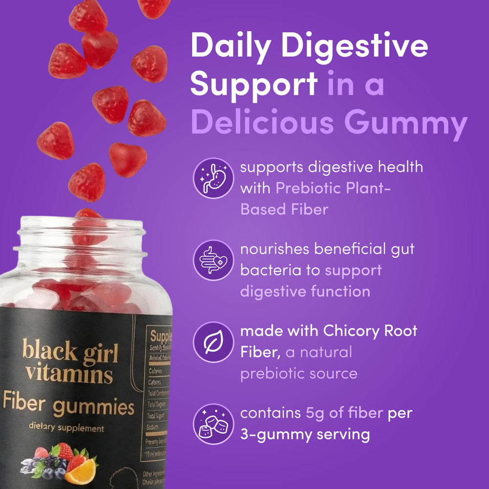 Black Girl Vitamins Fiber Gummies orange flavor close-up highlighting tasty daily fiber