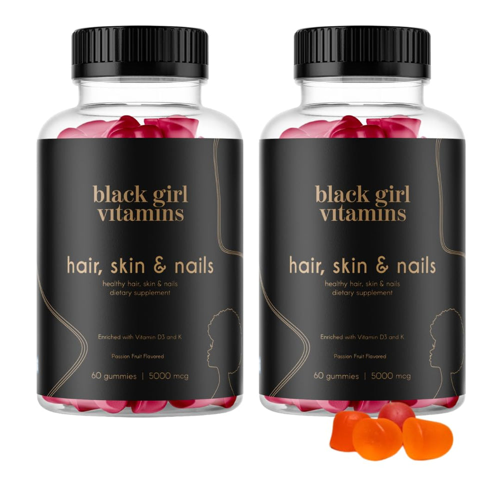 Black Girl Vitamins gummies bottle close-up highlighting passion fruit flavor for daily beauty support