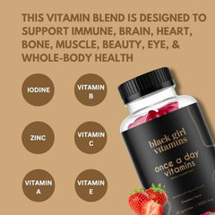 Black Girl Vitamins Once a Day label close-up, vegan gluten-free claim highlighted