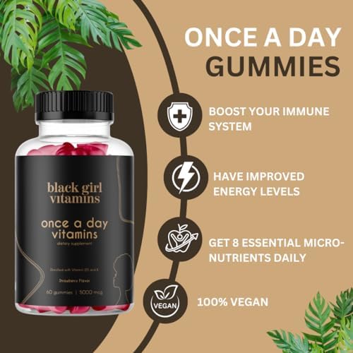 Black Girl Vitamins Once a Day packaging display, USA-made quality visible