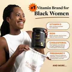 Black Girl Vitamins packaging highlights unflavored, dairy-free collagen formula