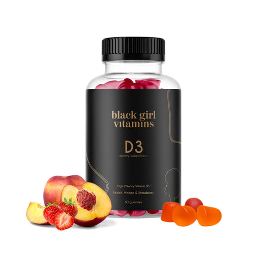 Black Girl Vitamins Vitamin D3 Gummies bottle pour for easy daily immune support