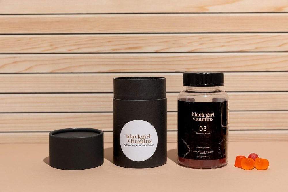 Gluten-free badge on Black Girl Vitamins vitamin d3 gummies packaging