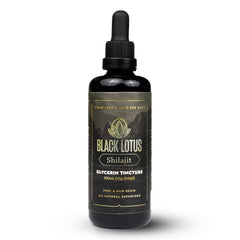 Black Lotus Shilajit bottle with dropper for easy daily dosing and balance.