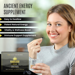 Fulvic acid-rich content emphasized in Black Lotus Shilajit tablets.