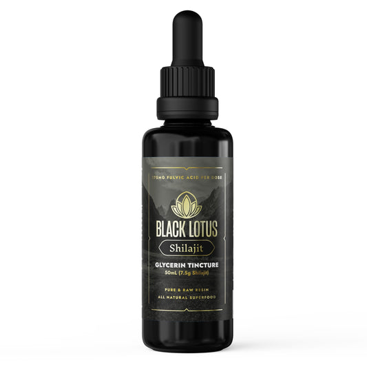 Black Lotus Shilajit Resin bottle with dropper for easy daily use and balance.