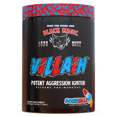 Black Magic Villain pre-workout tub front for Bombsicle flavor and energy