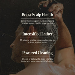 Black Wolf Sonic Scalp Scrubber 3-speed control dial for customized massage