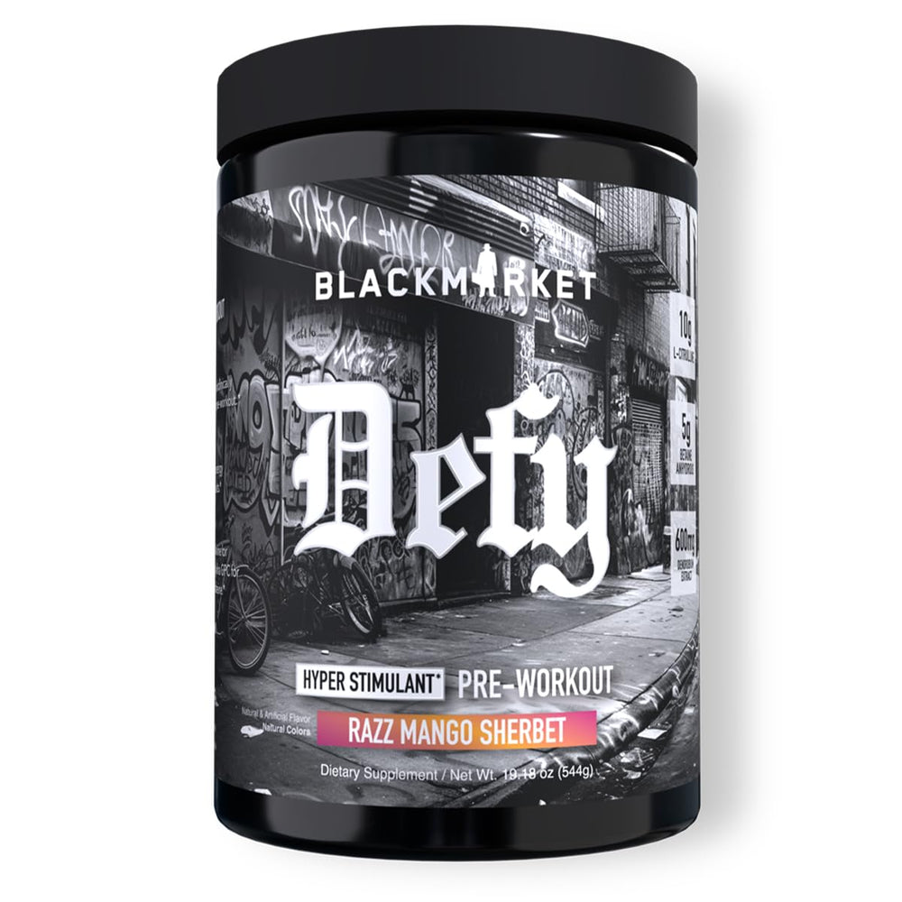 BLACKMARKET DEFY bottle pour signals energy-ready pre-workout performance