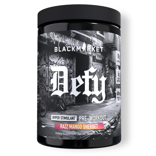 BLACKMARKET DEFY bottle pour signals energy-ready pre-workout performance