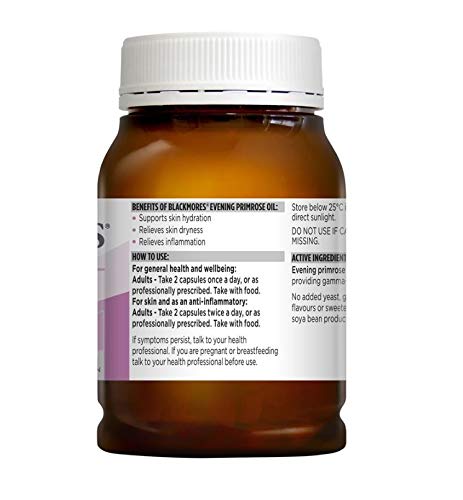 Blackmores Evening Primrose Oil capsules being poured, easy daily use.