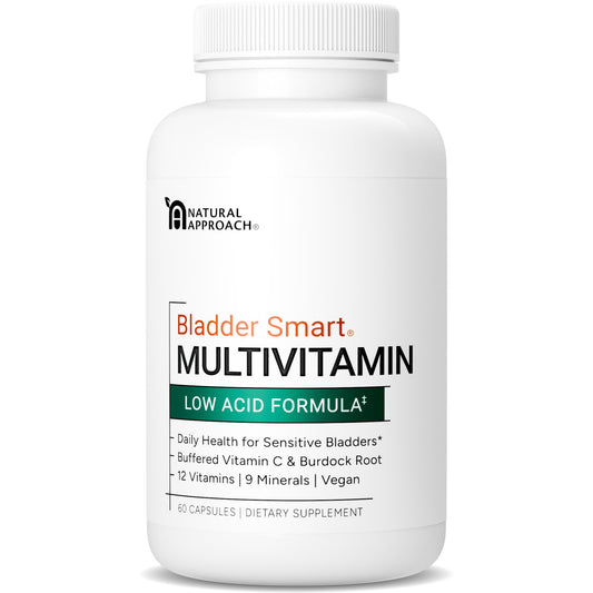 BLADDER SMART low-acid multivitamin bottle front view showing gentle bladder-friendly nutrition