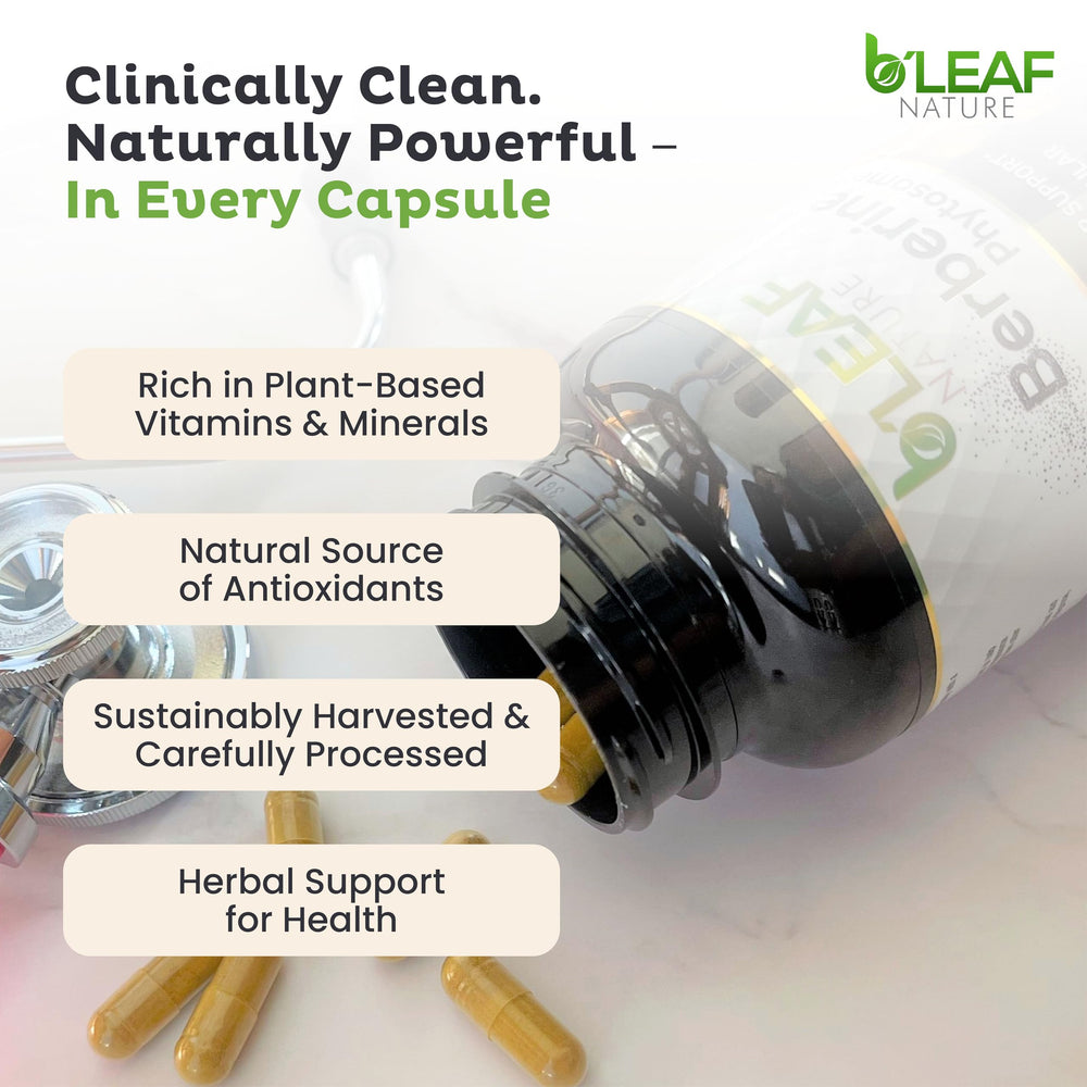 B’Leaf Nature Berberine Phytosome cGMP-certified facility badge.