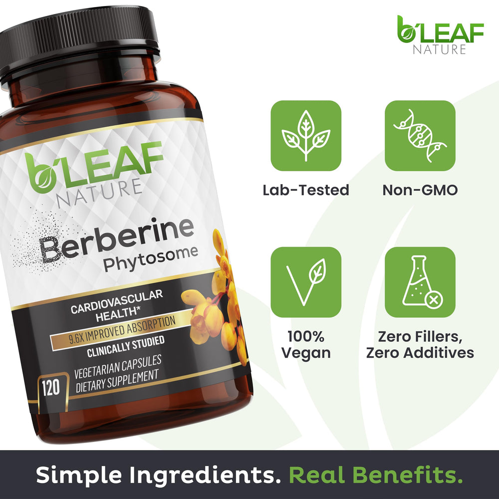 B’Leaf Nature Berberine Phytosome ingredients panel highlighting organic berberine.