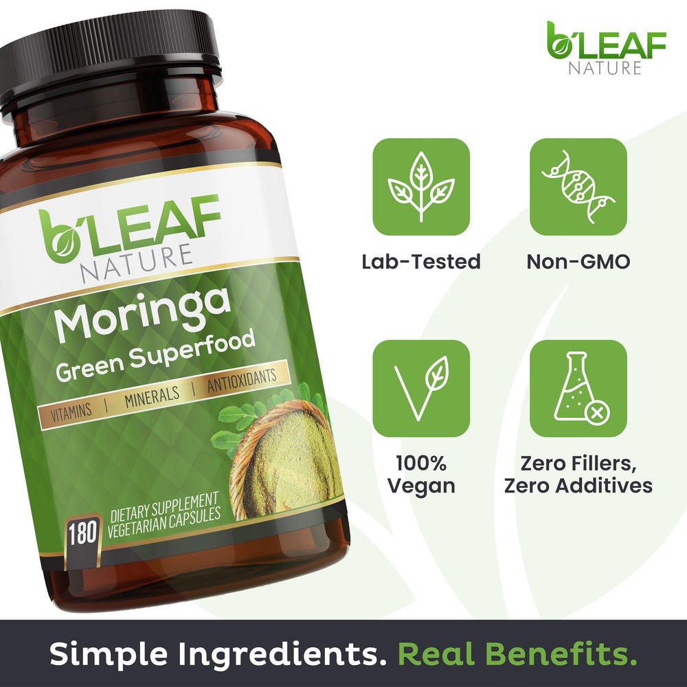 B’LEAF NATURE phytonutrient-rich moringa for overall vitality.