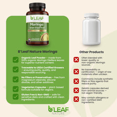 B’LEAF NATURE moringa powder in smoothies or meals for greens supplementation.